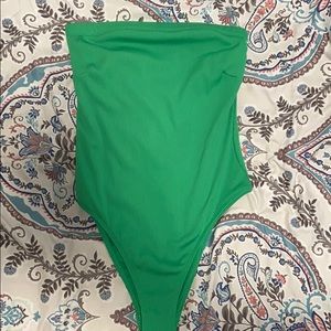 Green strapless bathing suit
